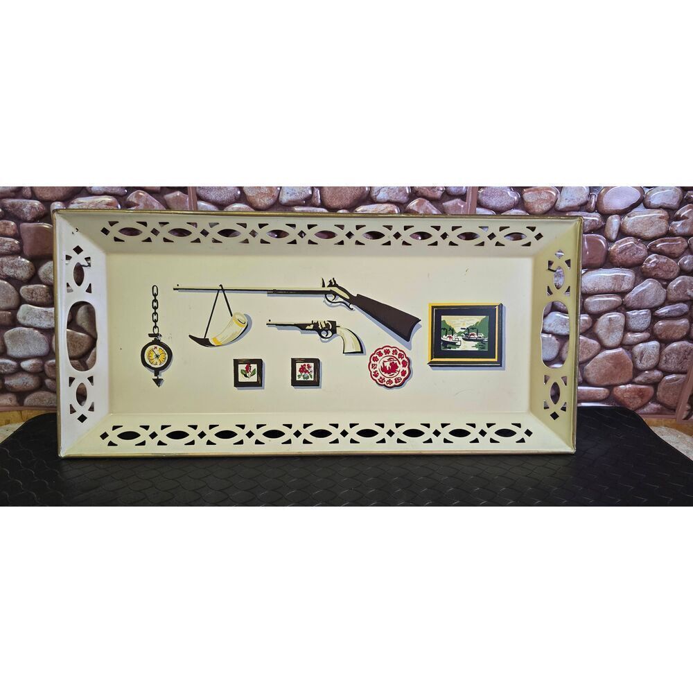 Vtg NASHCO PRODUCTS New York Metal Tray Hunting Lodge  22" x 10" USA